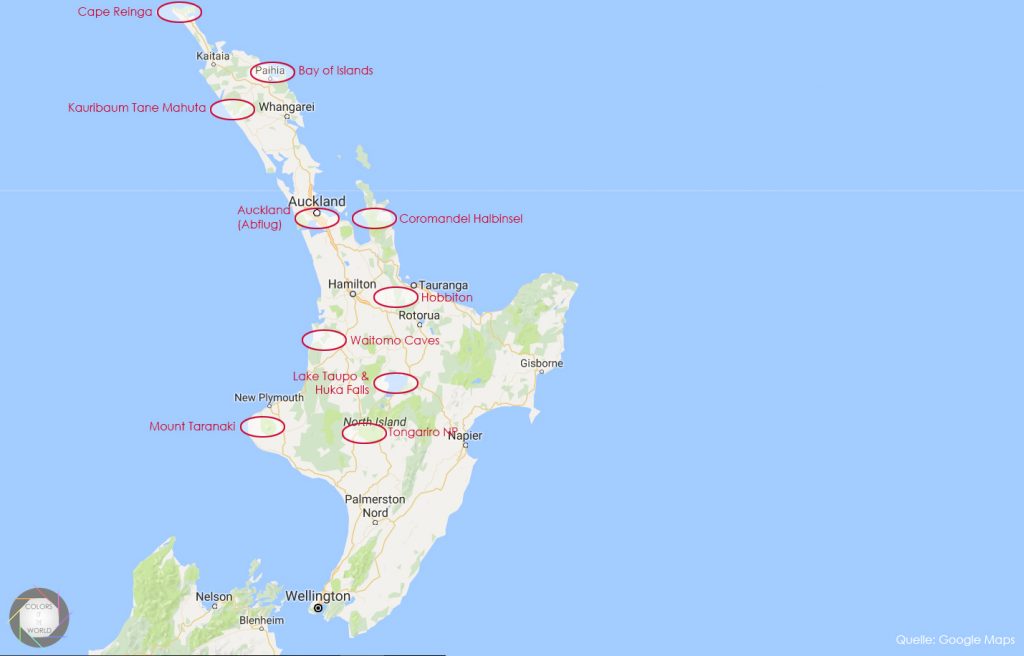 Karte Neuseeland Ziele Nordinsel